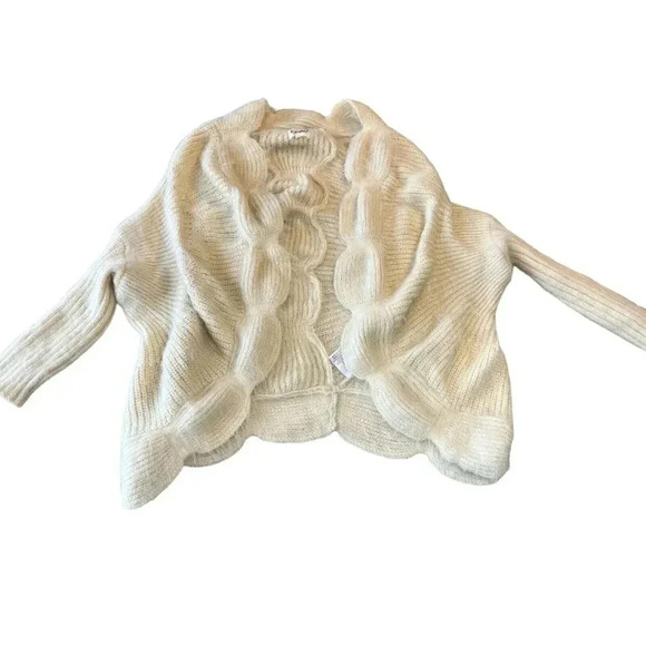 b-Sharp Womens Cream Mohair Blend Knit Cardigan Sweater Sz L Boho Slouchy Dolman - Picture 1 of 14